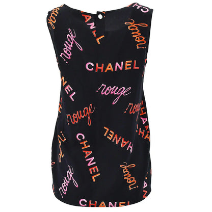 Chanel 1996 Spring Rouge Logo Pattern Sleeveless Silk Blouse #38