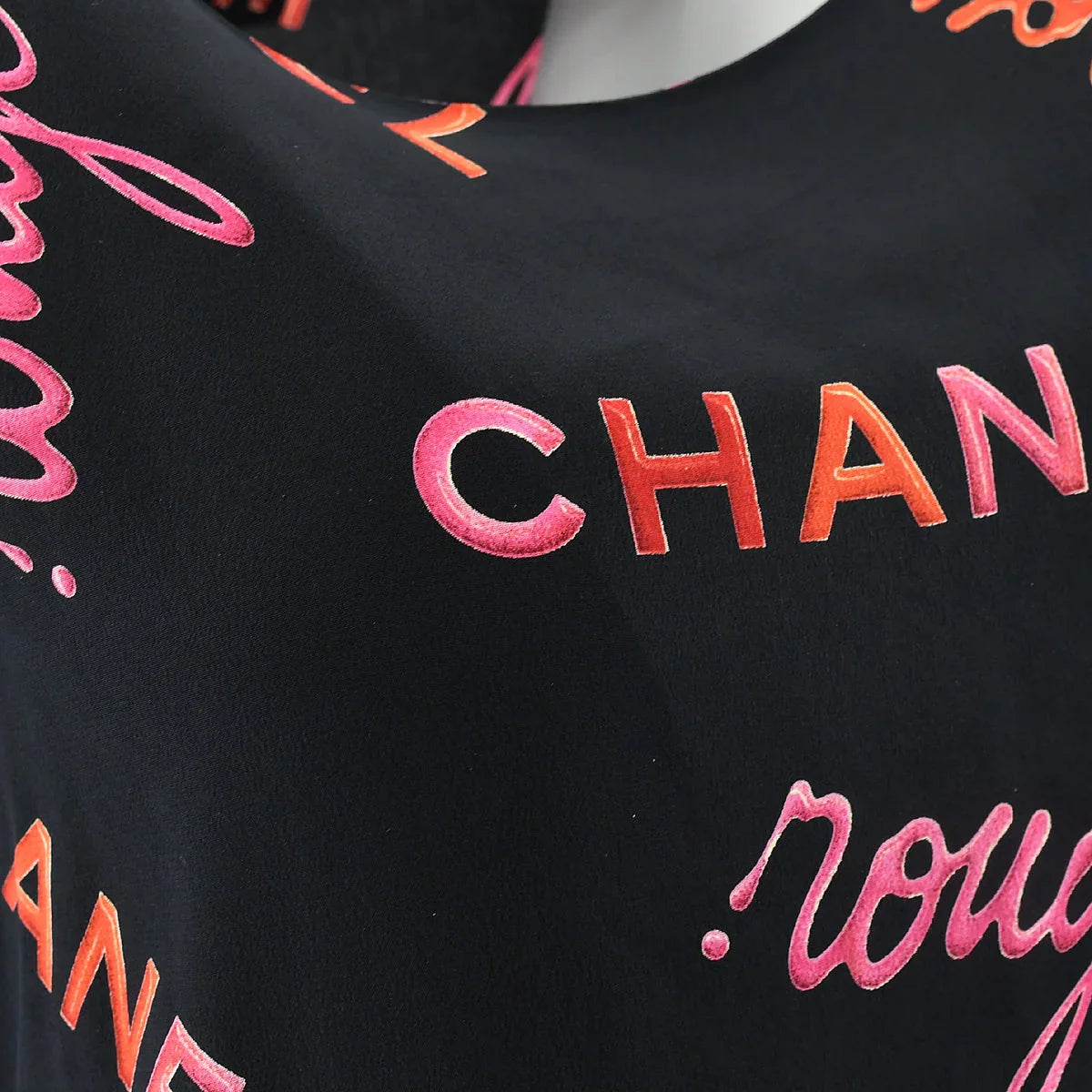 Chanel 1996 Spring Rouge Logo Pattern Sleeveless Silk Blouse #38