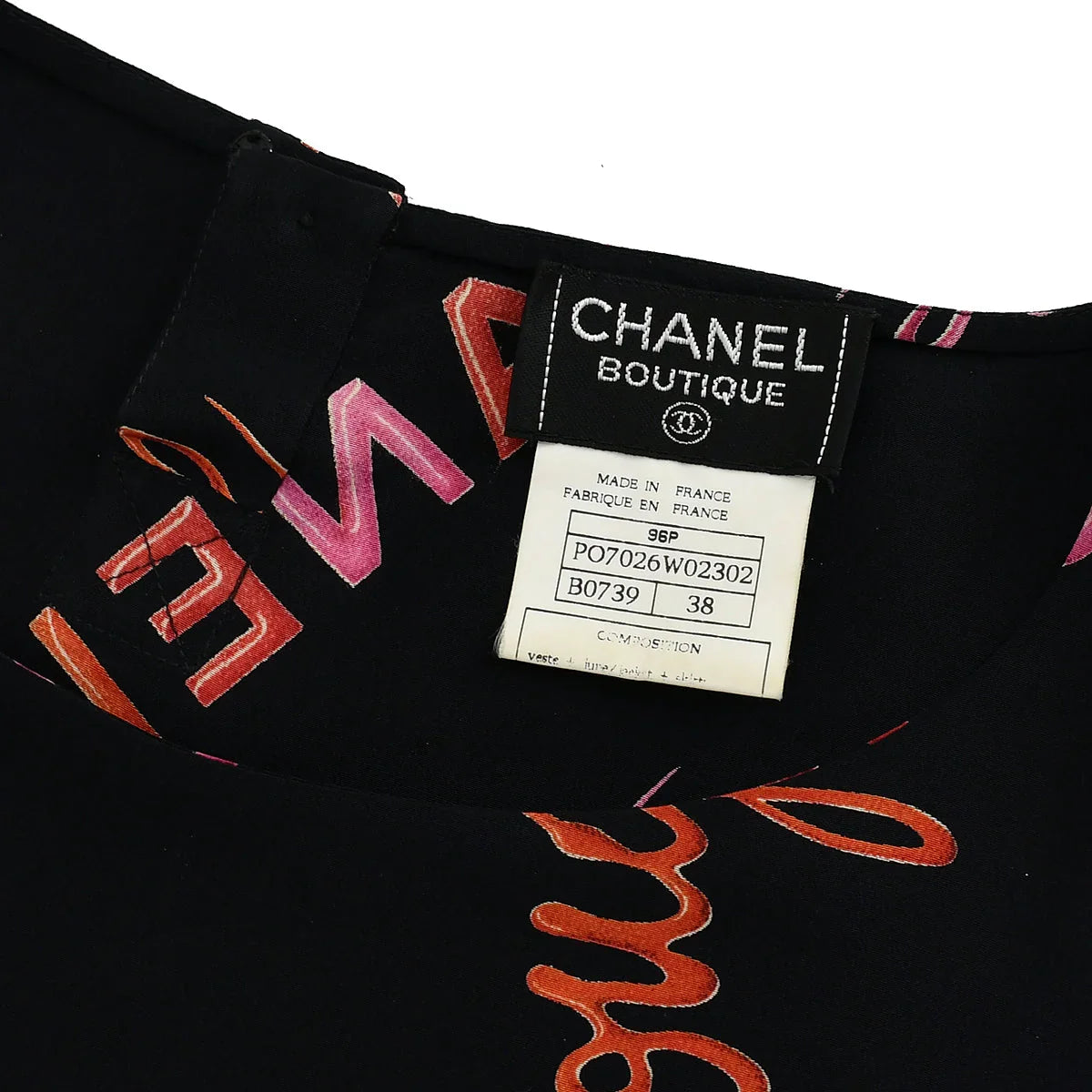 Chanel 1996 Spring Rouge Logo Pattern Sleeveless Silk Blouse #38