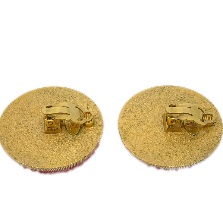 Chanel Button Earrings Clip-On Pink 93P