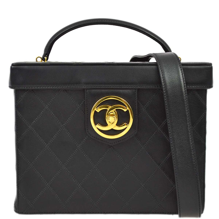 Chanel 1994-1996 Black Lambskin Bicolore Vanity 2way Handbag