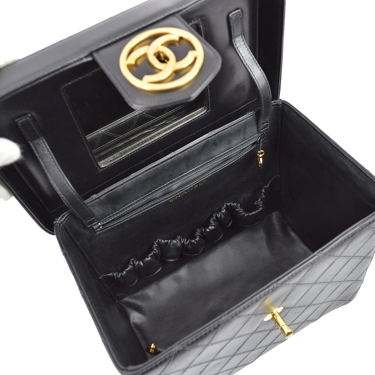 Chanel 1994-1996 Black Lambskin Bicolore Vanity 2way Handbag