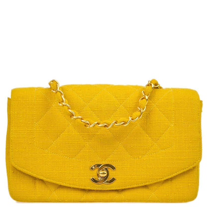 Chanel 1991-1994 Yellow Linen Small Diana Flap Bag