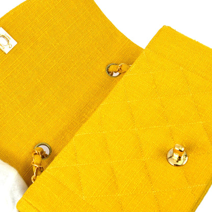 Chanel 1991-1994 Yellow Linen Small Diana Flap Bag