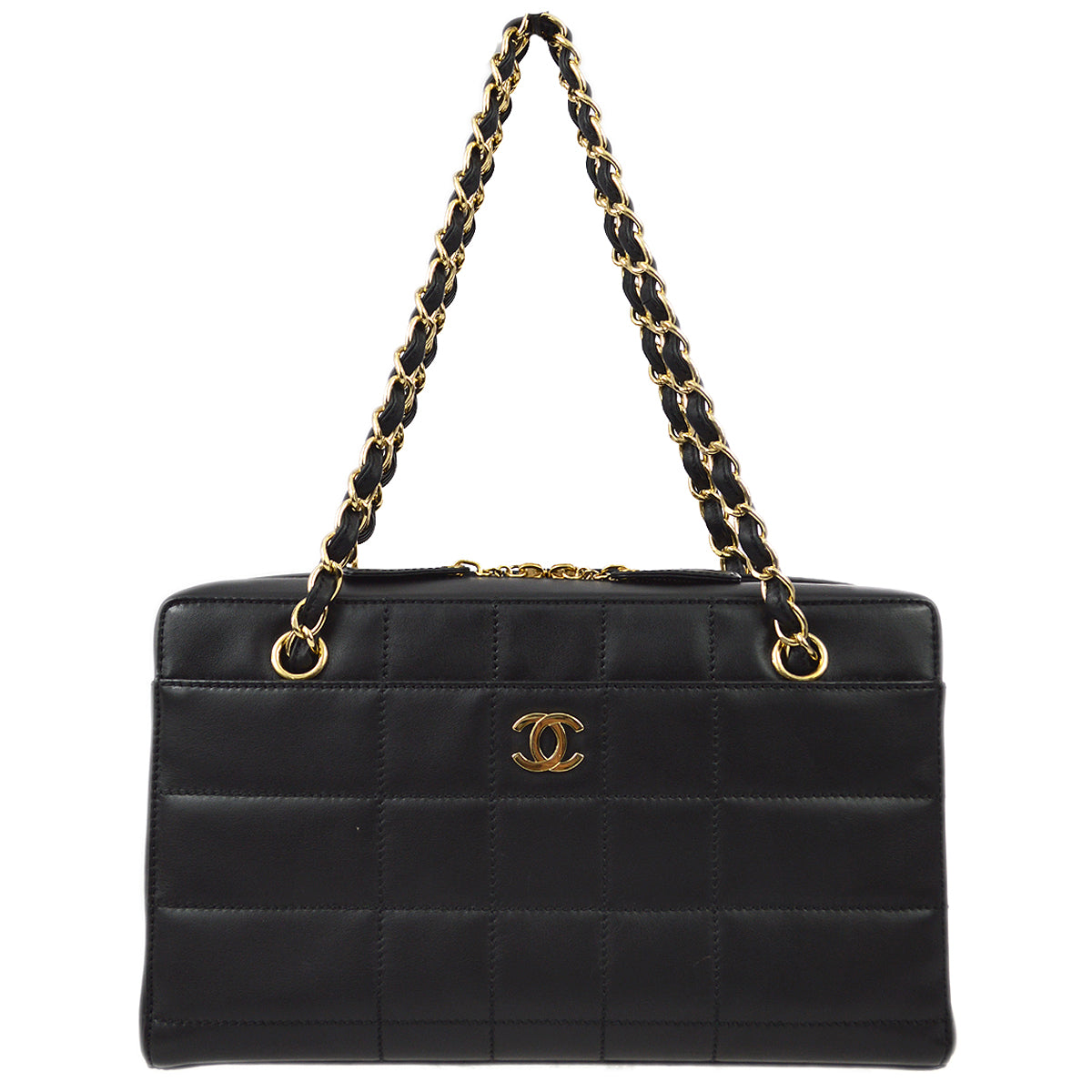 Chanel 2001-2003 Black Lambskin Choco Bar Chain Tote
