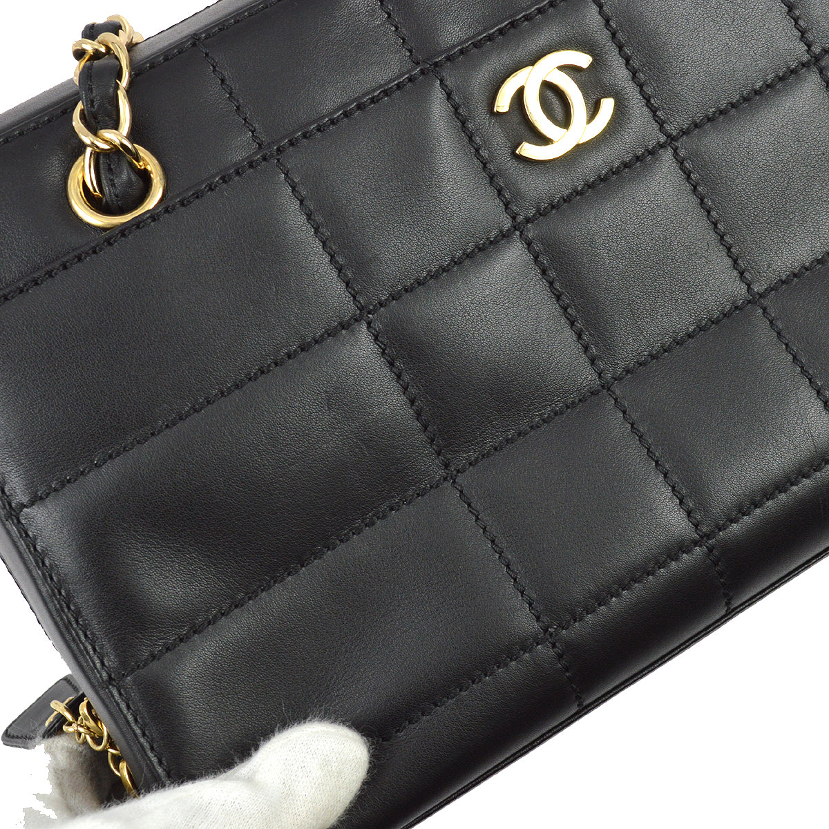 Chanel 2001-2003 Black Lambskin Choco Bar Chain Tote