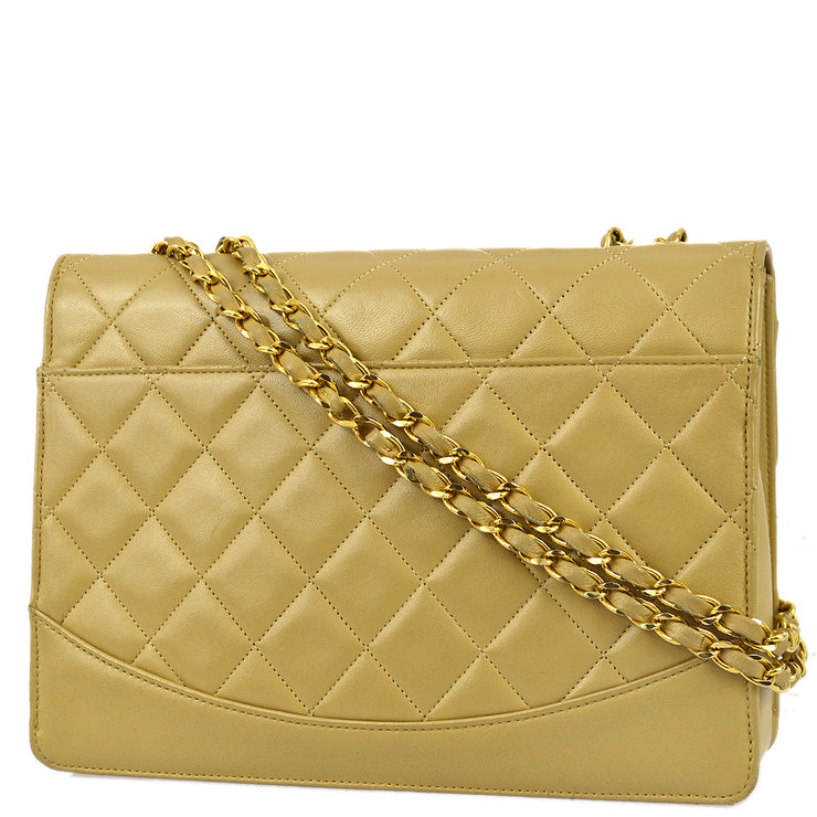 Chanel 1989-1991 Beige Lambskin Medium Mademoiselle Lock Flap Bag