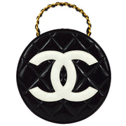 Chanel 1994-1996 Black Patent Leather Round Vanity Handbag