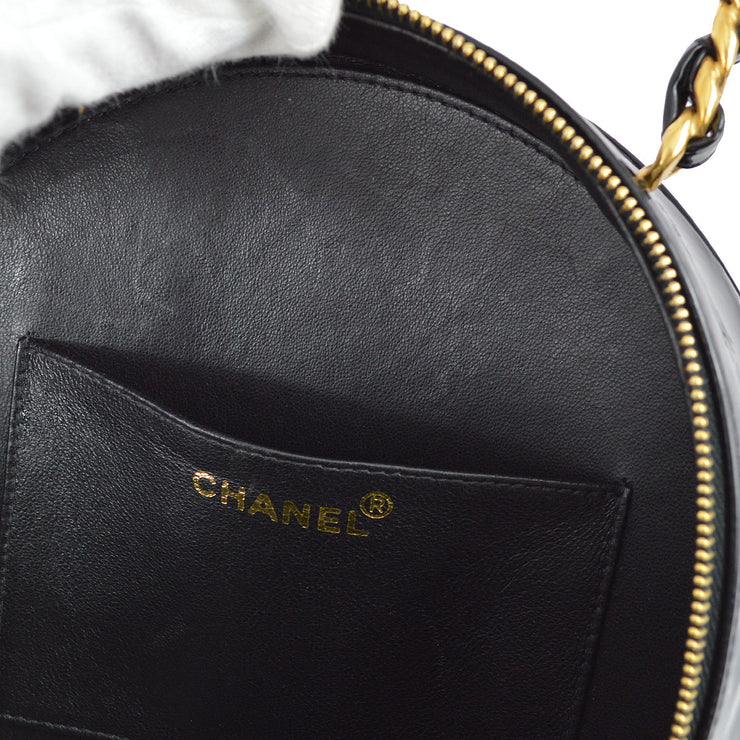 Chanel 1994-1996 Black Patent Leather Round Vanity Handbag