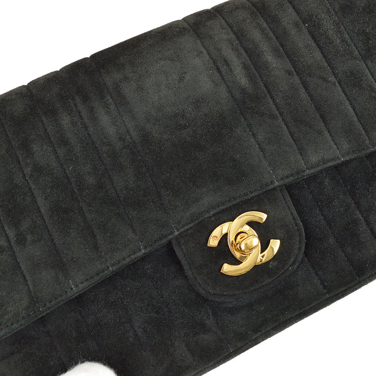 Chanel 1991-1994 Black Suede Medium Vertical Stitch Single Flap Bag