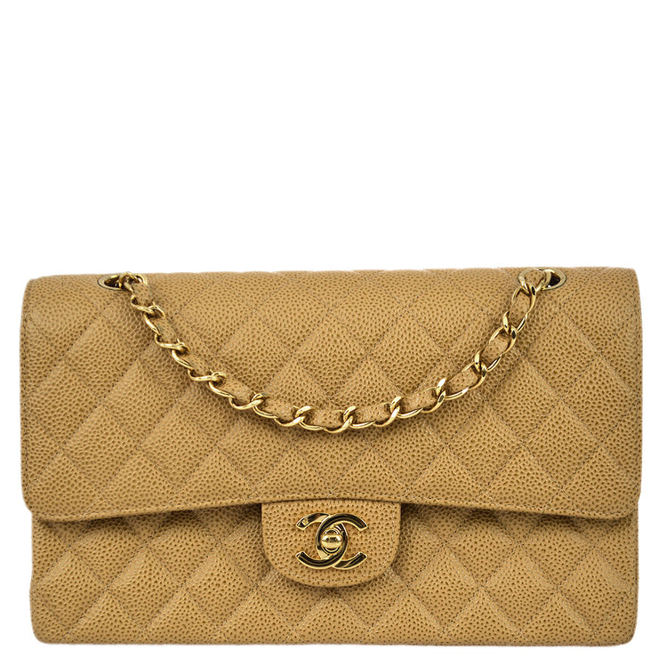 Chanel 2001-2003 Beige Caviar Medium Classic Double Flap Bag