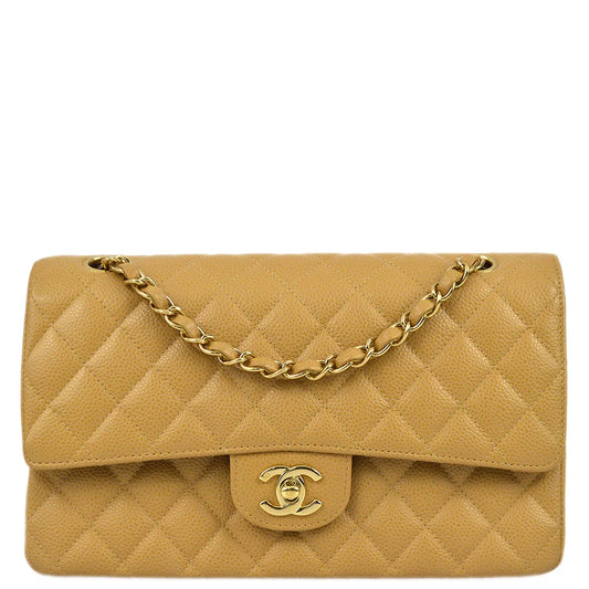Chanel 2003-2004 Beige Caviar Medium Classic Double Flap Bag
