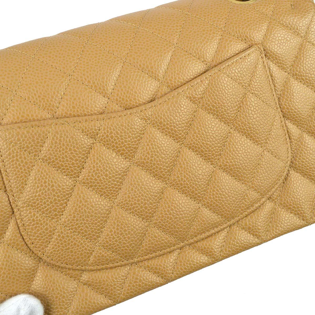 Chanel 2003-2004 Beige Caviar Medium Classic Double Flap Bag
