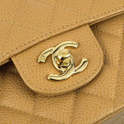 Chanel 2003-2004 Beige Caviar Medium Classic Double Flap Bag
