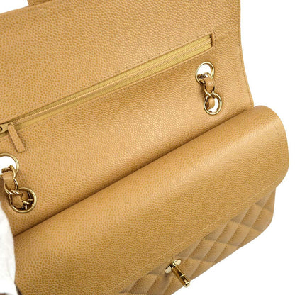 Chanel 2003-2004 Beige Caviar Medium Classic Double Flap Bag