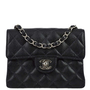 Chanel 2003-2004 Black Caviar Mini Classic Square Flap Bag 17 SHW