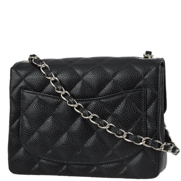 Chanel 2003-2004 Black Caviar Mini Classic Square Flap Bag 17 SHW