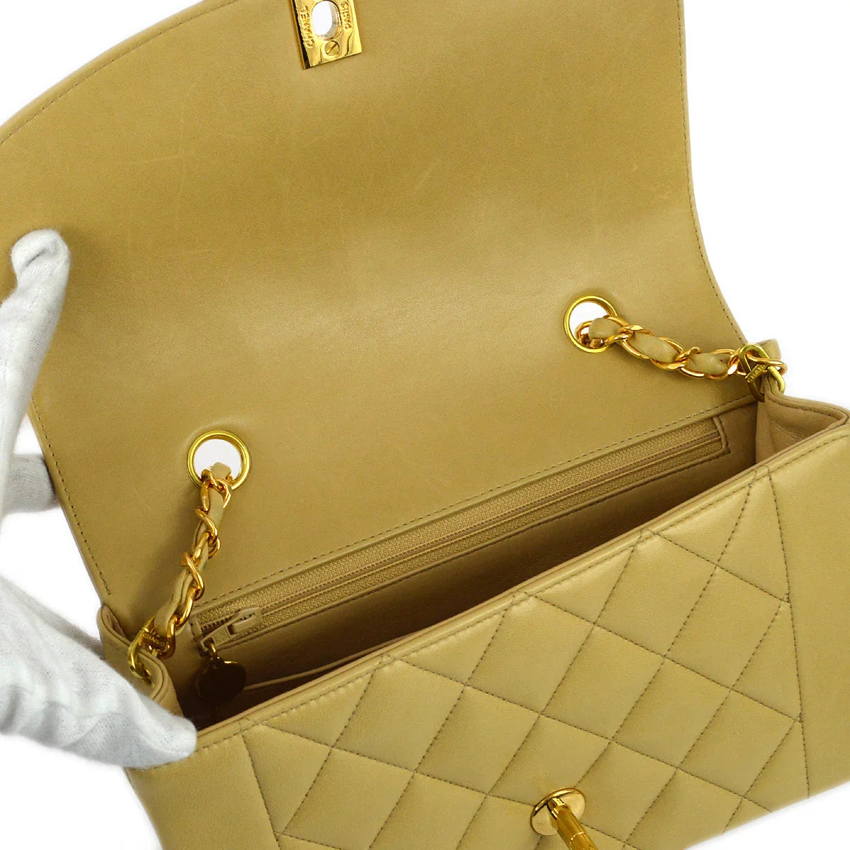Chanel * 1991-1994 Beige Lambskin Small Diana Flap Bag