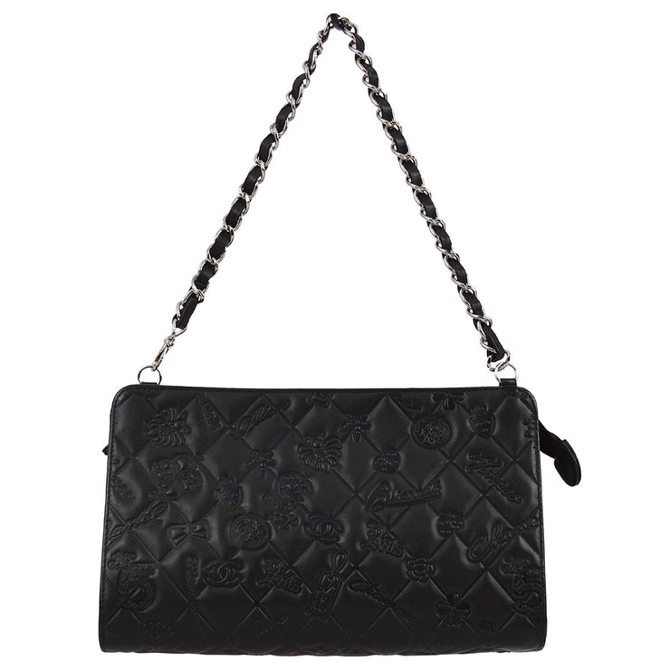 Chanel * 2011 Black Lambskin Icon Chain Handbag