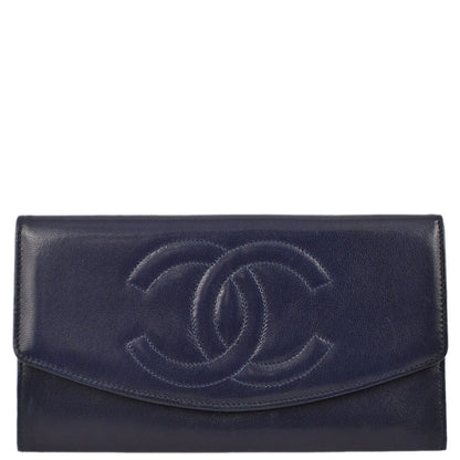 Chanel 1991-1994 Navy Lambskin Timeless Long Wallet