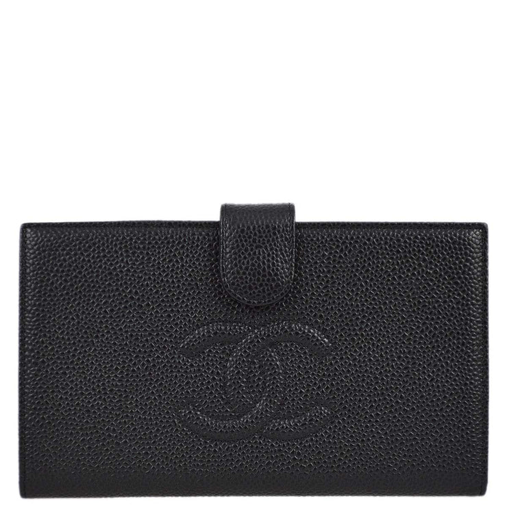 Chanel 2001-2003 Black Caviar Timeless Long Wallet