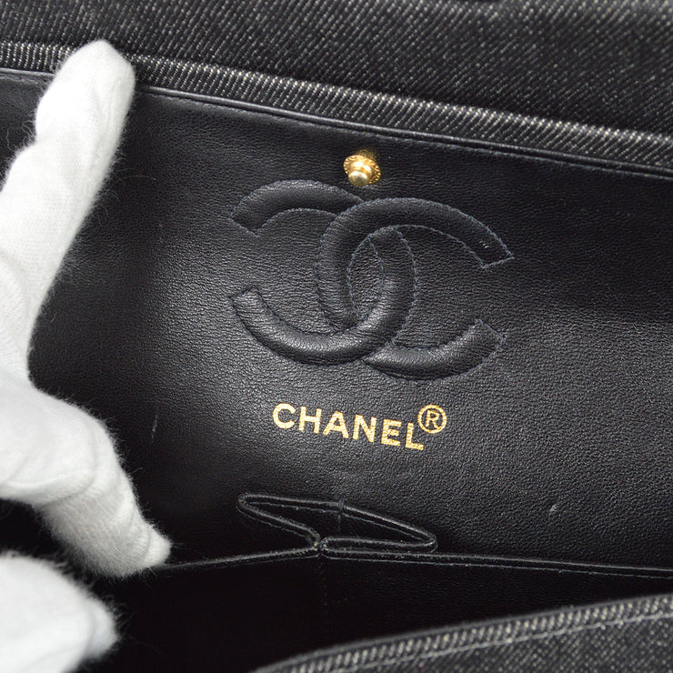 Chanel * 1997-1999 Black Denim Small Classic Double Flap Bag