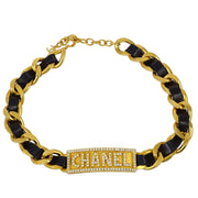 Chanel * 1995 Black & Gold Logo Plate Choker