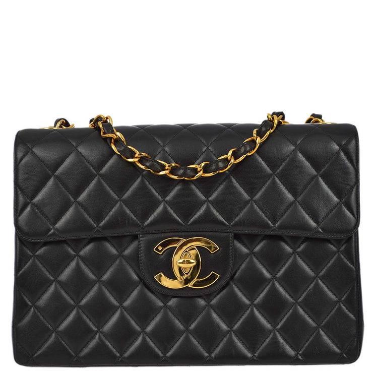 Chanel 1996-1997 Black Lambskin Jumbo Classic Flap Bag