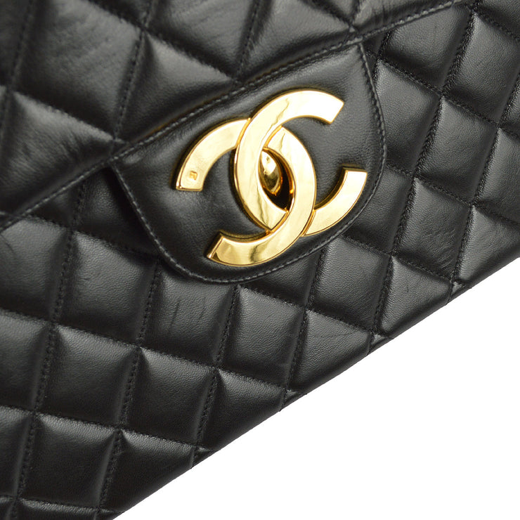 Chanel 1996-1997 Black Lambskin Jumbo Classic Flap Bag