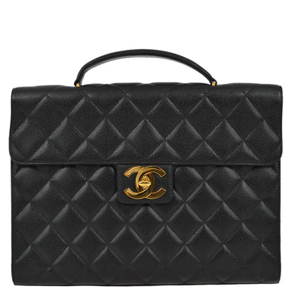 Chanel 1994-1996 Black Caviar Briefcase Business Handbag