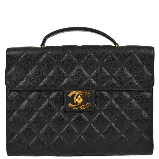 Chanel 1994-1996 Black Caviar Briefcase Business Handbag