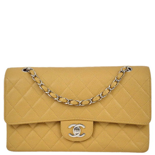 Chanel 2000-2001 Beige Caviar Medium Classic Double Flap Bag SHW