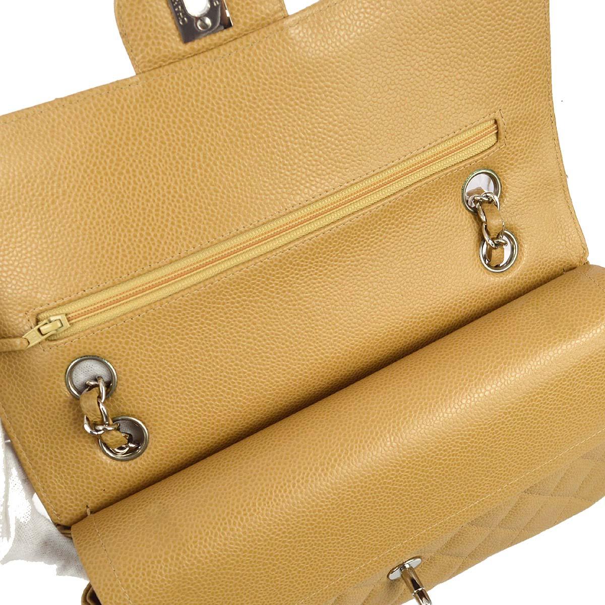 Chanel 2000-2001 Beige Caviar Medium Classic Double Flap Bag SHW