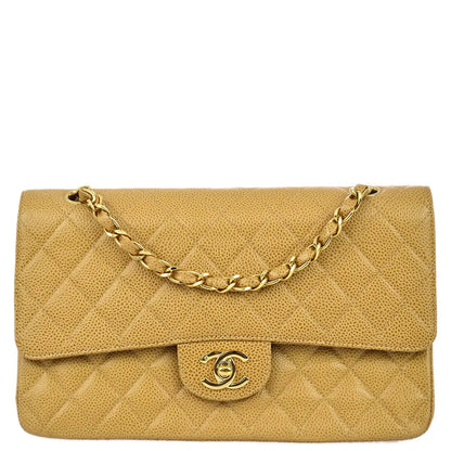 Chanel 2001-2003 Beige Caviar Medium Classic Double Flap Bag