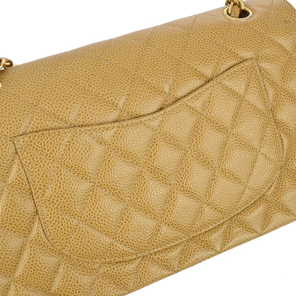 Chanel 2001-2003 Beige Caviar Medium Classic Double Flap Bag