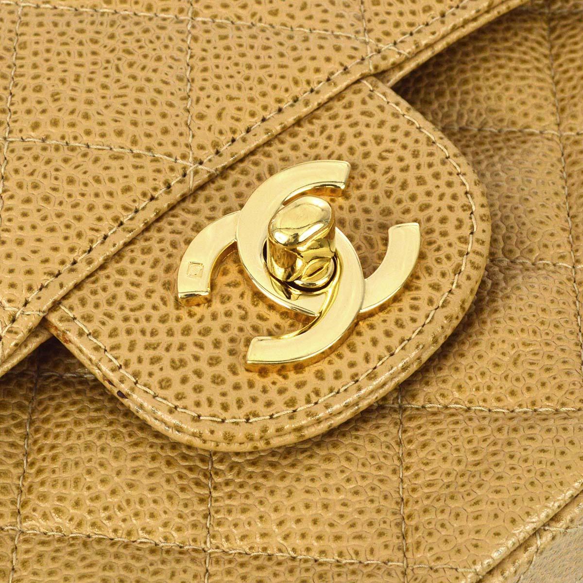 Chanel 2001-2003 Beige Caviar Medium Classic Double Flap Bag