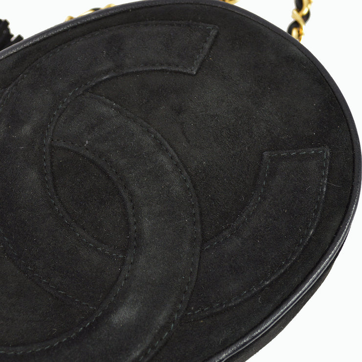 Chanel 1989-1991 Black Suede Oval Chain Shoulder Bag