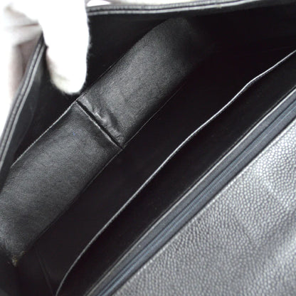 Chanel 1994-1996 Black Caviar Straight Flap Jumbo Shoulder Bag