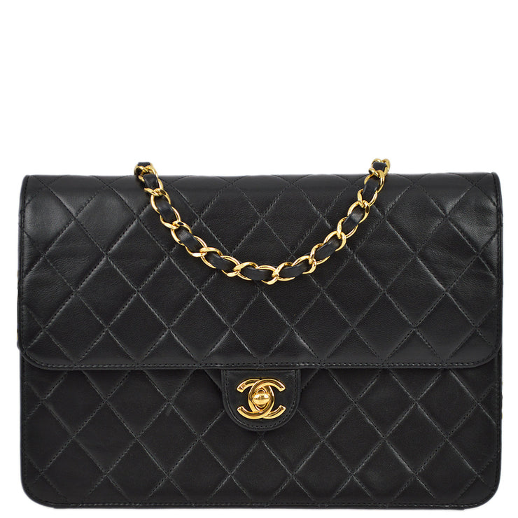 Chanel 2000-2001 Black Lambskin Turnlock Medium Half Flap Bag