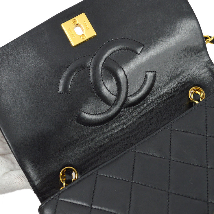 Chanel 1994-1996 Black Lambskin Turnlock Mini Full Flap Shoulder Bag