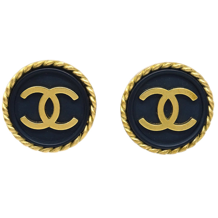 Chanel Rope Edge Earrings Black 95P