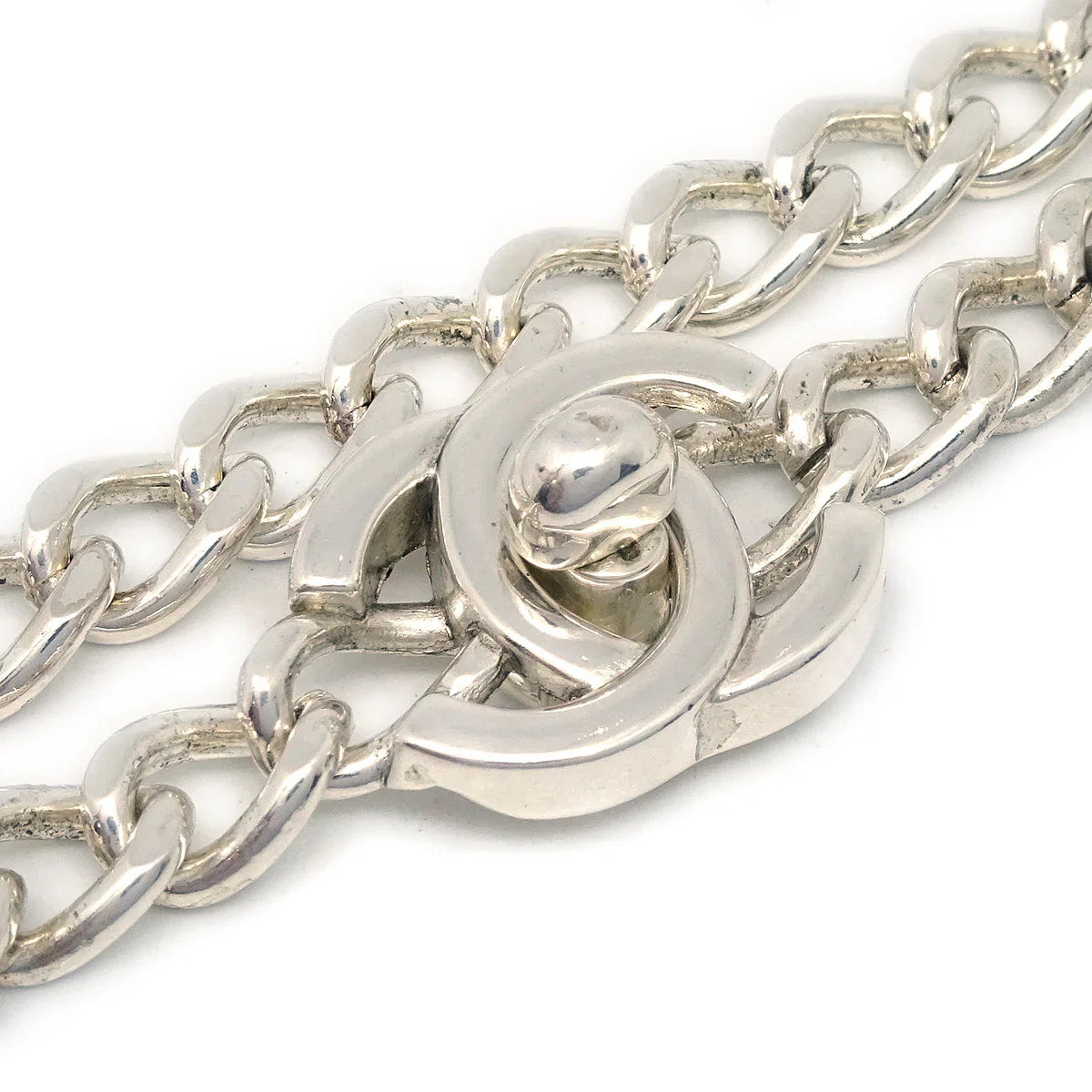 Chanel Turnlock Chain Necklace Silver 96P