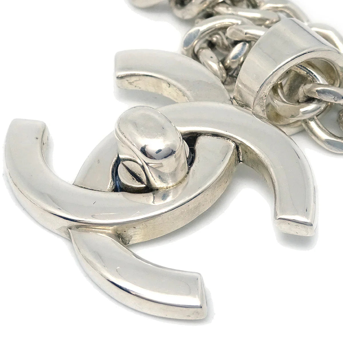 Chanel Turnlock Chain Necklace Silver 96P