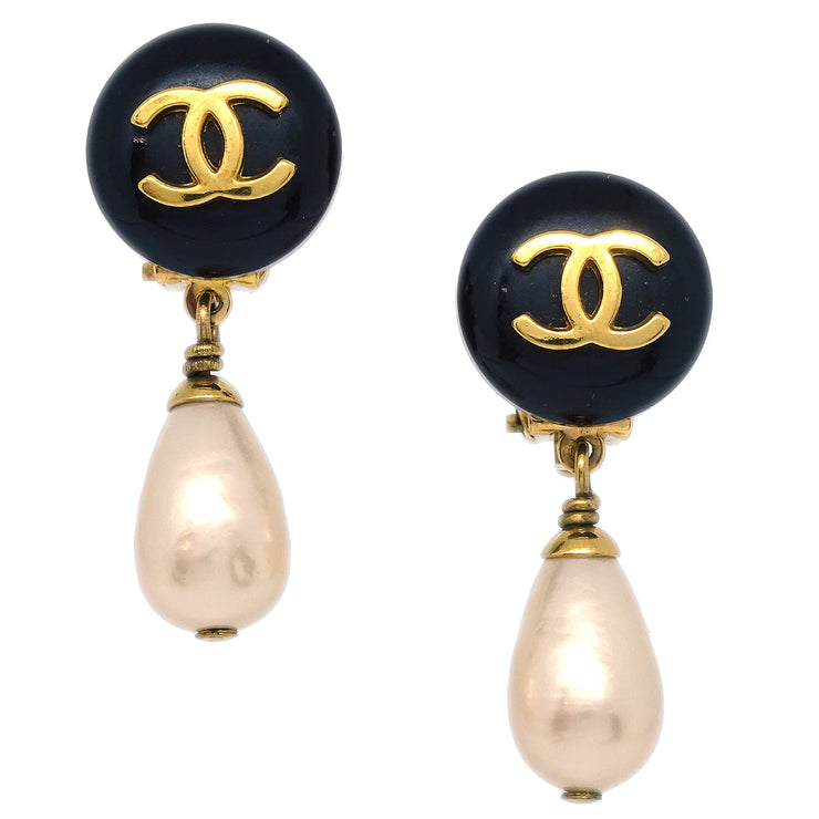 Chanel Artificial Pearl Dangle Earrings Black 95A