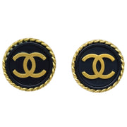 Chanel 1994 Gold & Black 'CC' Rope Edge Button Earrings