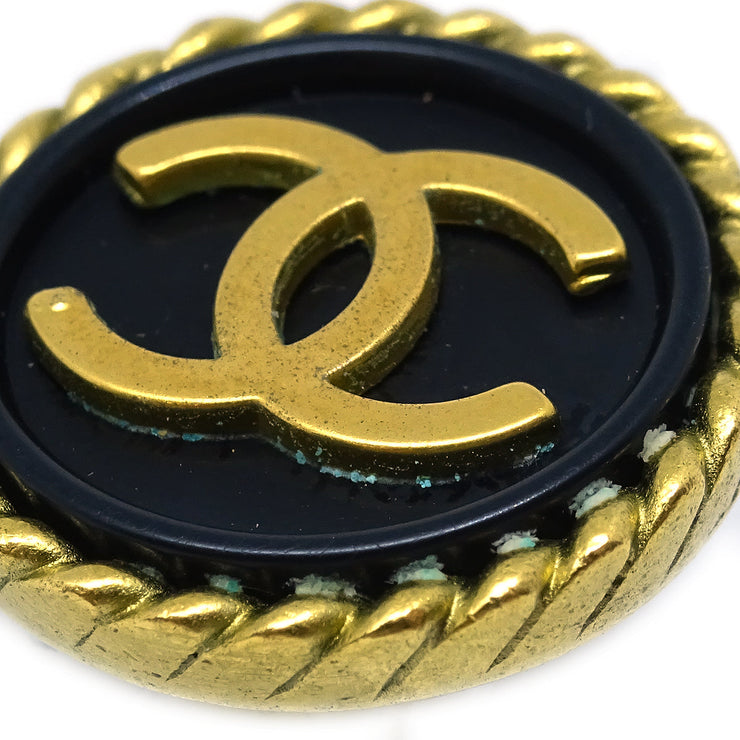 Chanel 1994 Gold & Black 'CC' Rope Edge Button Earrings