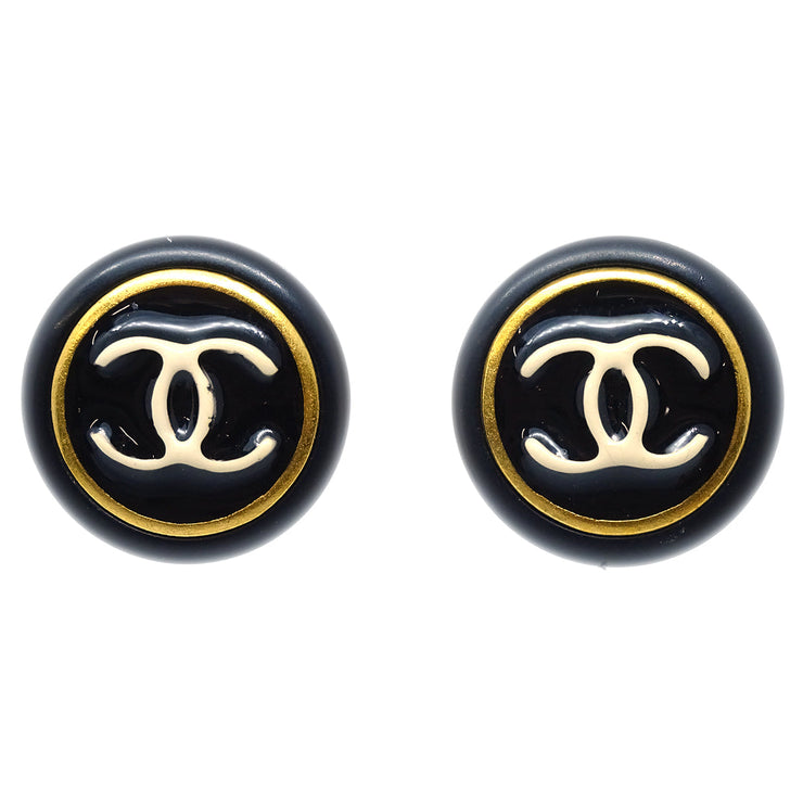 Chanel Button Earrings Black 97P