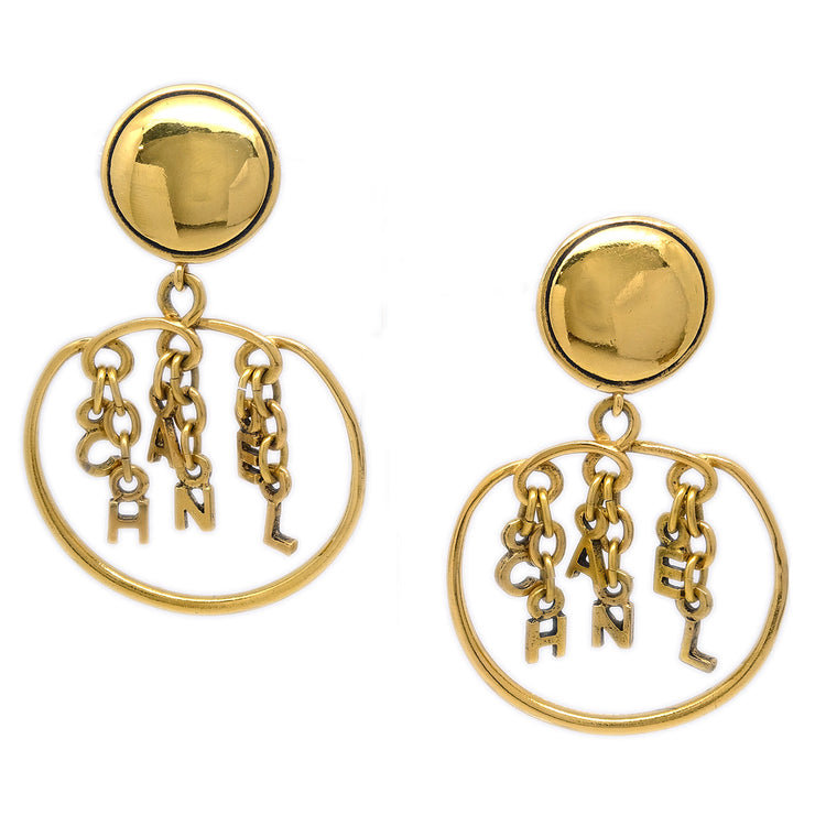 Chanel Dangle Hoop Earrings Gold
