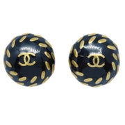 Chanel Button Earrings Black 97A