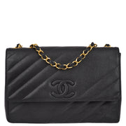 Chanel 1994-1996 Black Caviar Straight Flap Jumbo Shoulder Bag